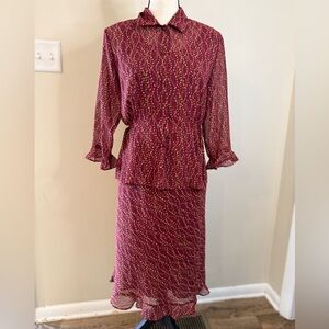 Studio 1 two piece red midi dress set sheath dress & blouse SZ 8